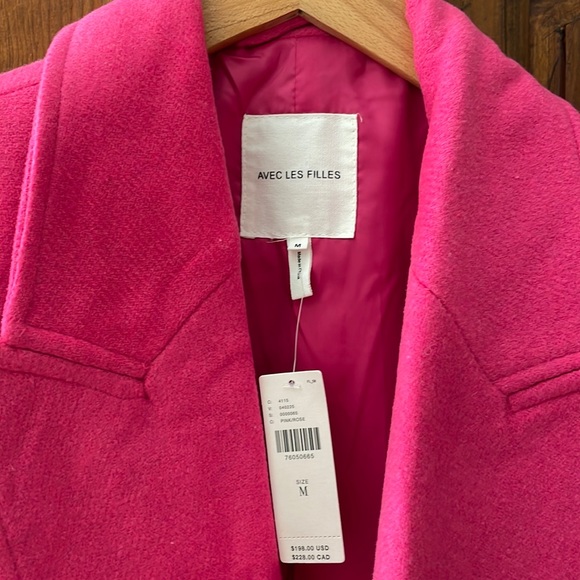 NWT AVEC LE FILLES DOUBLE BREASTED HOT PINK WOOL “FEEL” COAT. SIZE M. - Picture 3 of 16